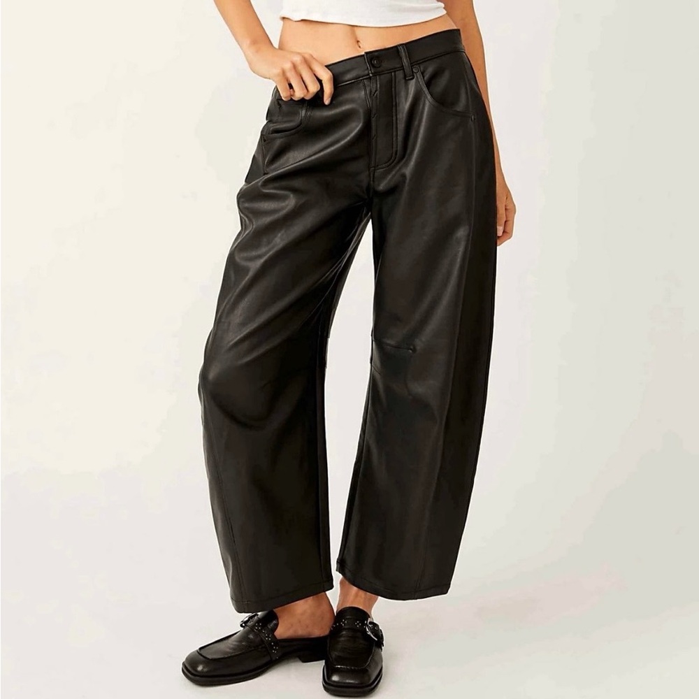 We The Free Black barrel leather Pants